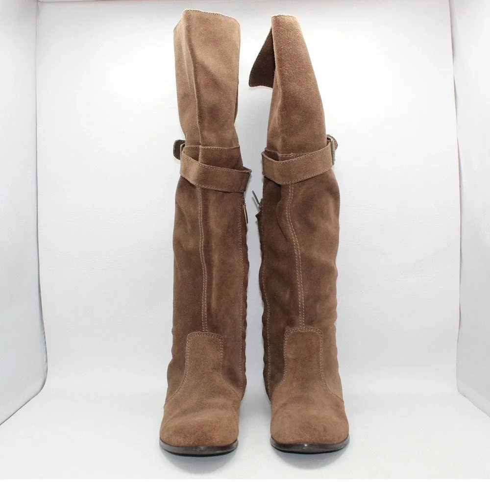Colin‎ Stuart Brown Suede Over The Knee Flat Boots Buckle 8B 243502-F49